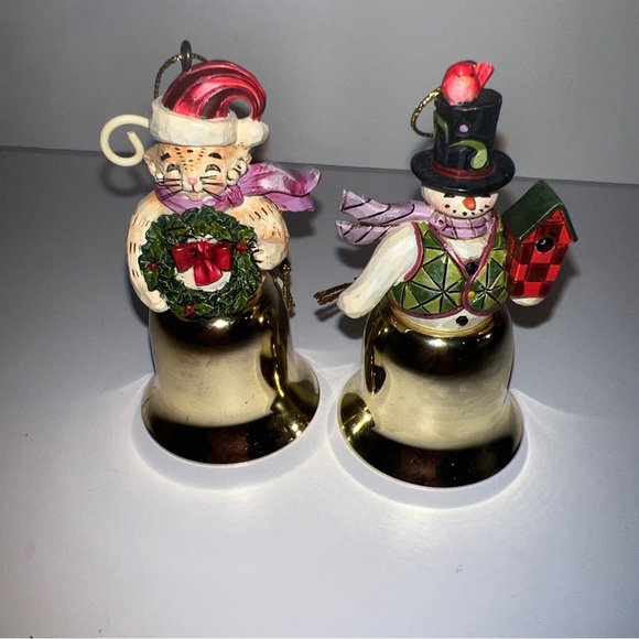 A Lot Of 2 2009/2010Jim Shore Snowman Christmas Hanging Gold Bell Ornament RARE - Picture 3 of 15